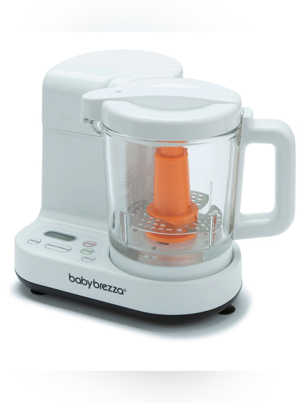 Baby Brezza White Electric Glass Baby Food Maker with Orange Steam Insert